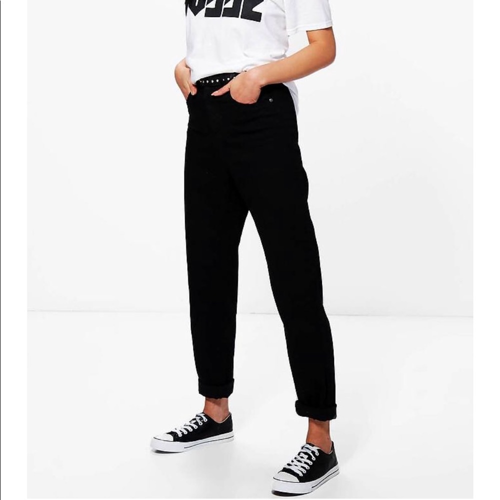 NWT High Rise Roll Hem Mom Black Denim Jeans 10 - Picture 3 of 3